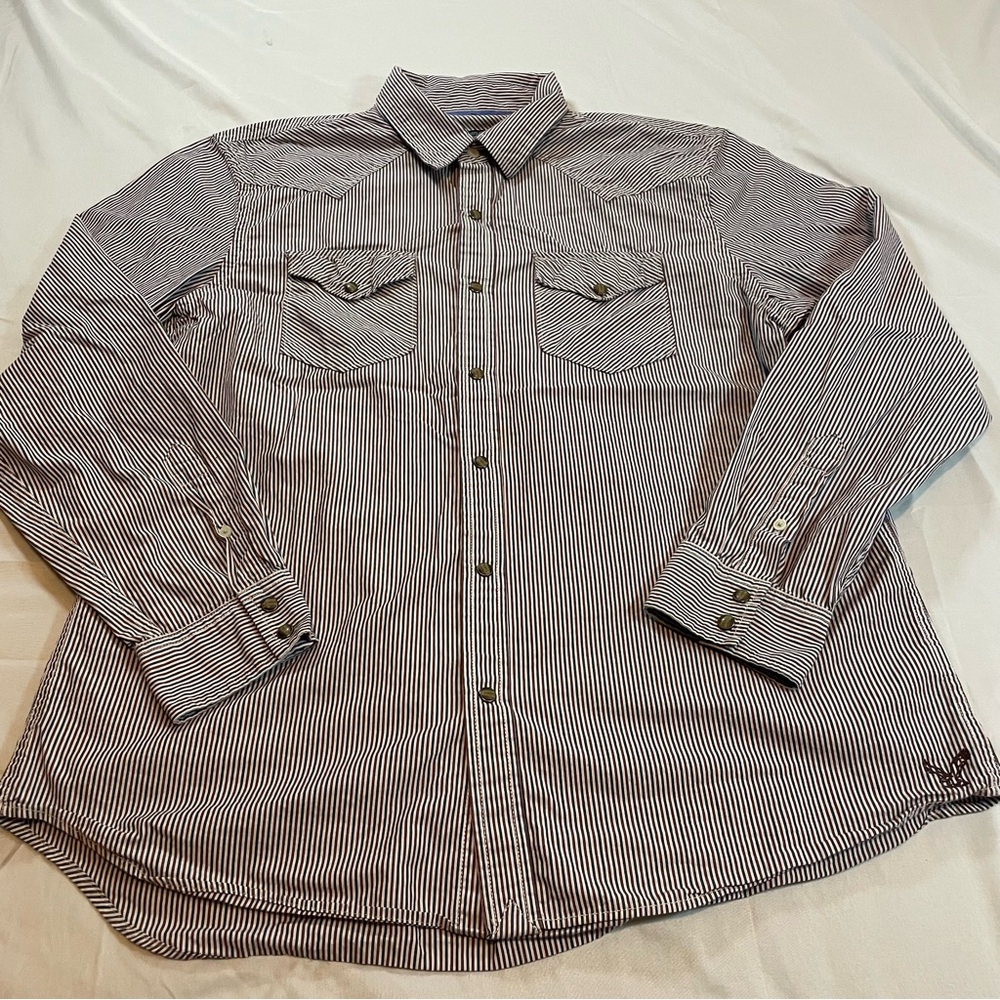 American Eagle‎ Mens XL Vintage Fit Western Pearl Snap Striped Long Sleeve Shirt